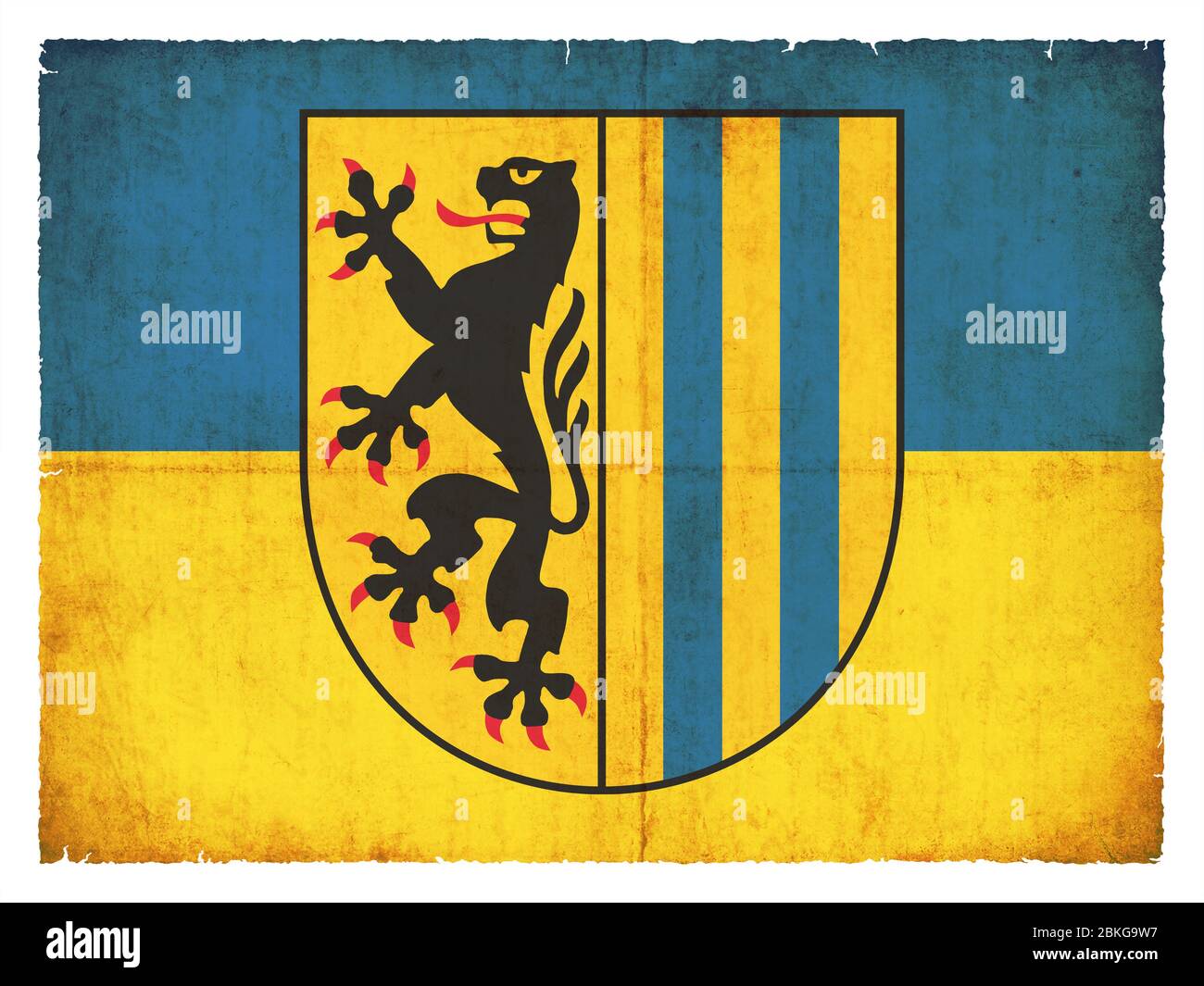 Bandera de la ciudad alemana Leipzig (Sajonia, Alemania) creada en estilo grunge Foto de stock
