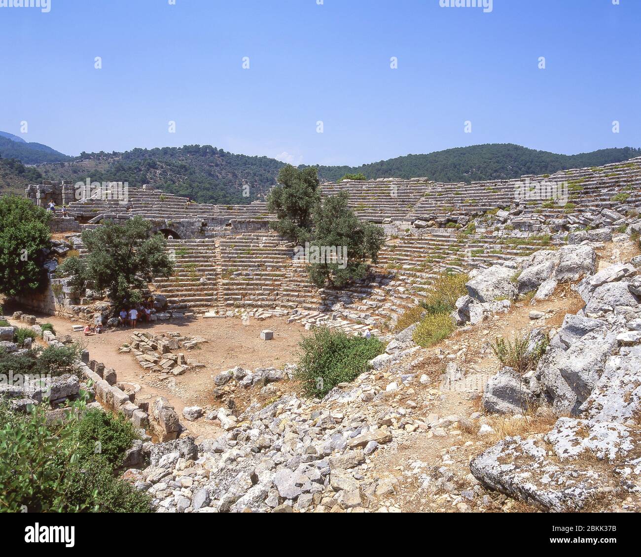 Anfiteatro en las antiguas ruinas de Kaunos, Dalyan, Provincia de Mugla, República de Turquía Foto de stock