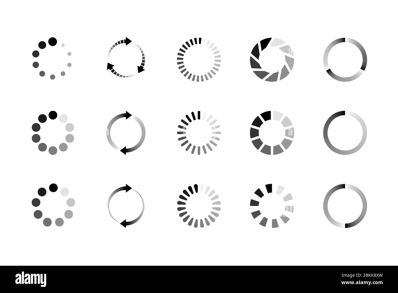 Conjunto de icono de carga de sitio web. Cargador de búfer circular o precargador. Ilustración vectorial Ilustración del Vector