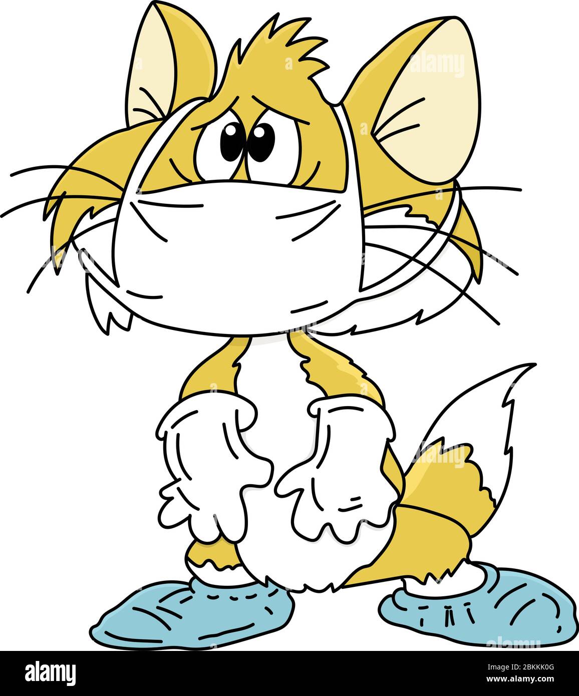 Gato de dibujos animados con una máscara protectora contra la ilustración del vector del virus de la corona Ilustración del Vector