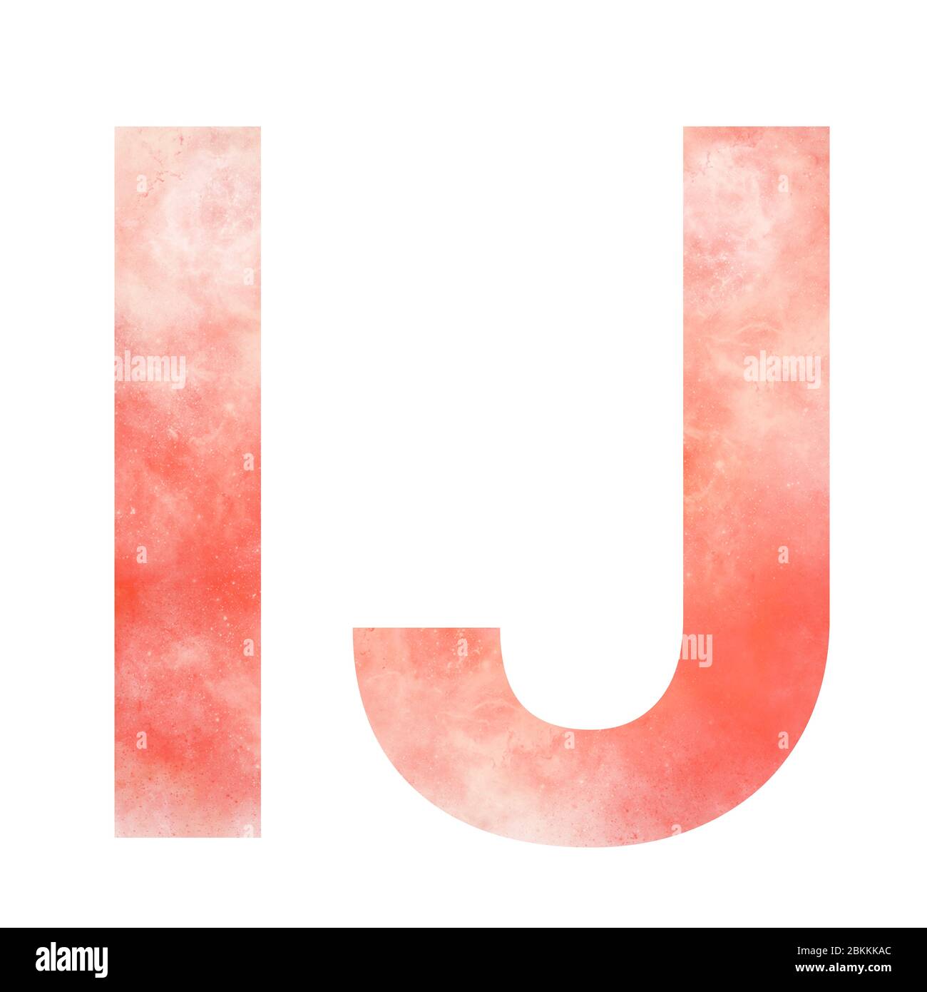 Alfabeto de espacios naranja. Letra mayúscula I y J. Digital art. Aislado sobre fondo blanco. Ilustración de stock. Foto de stock