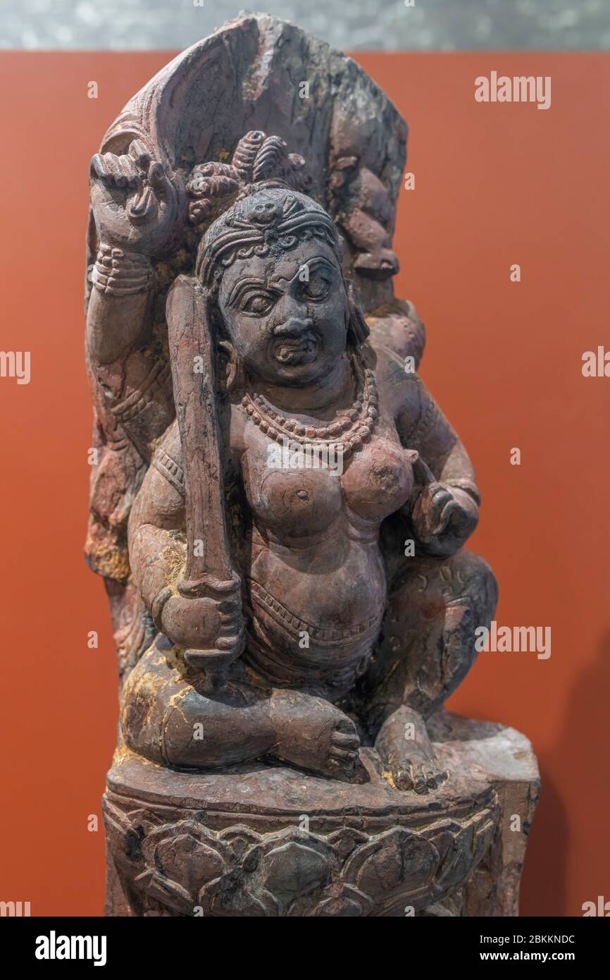 Ekajati, escultura del siglo 11, Museo Bihar, Patna, Bihar, India Foto de stock