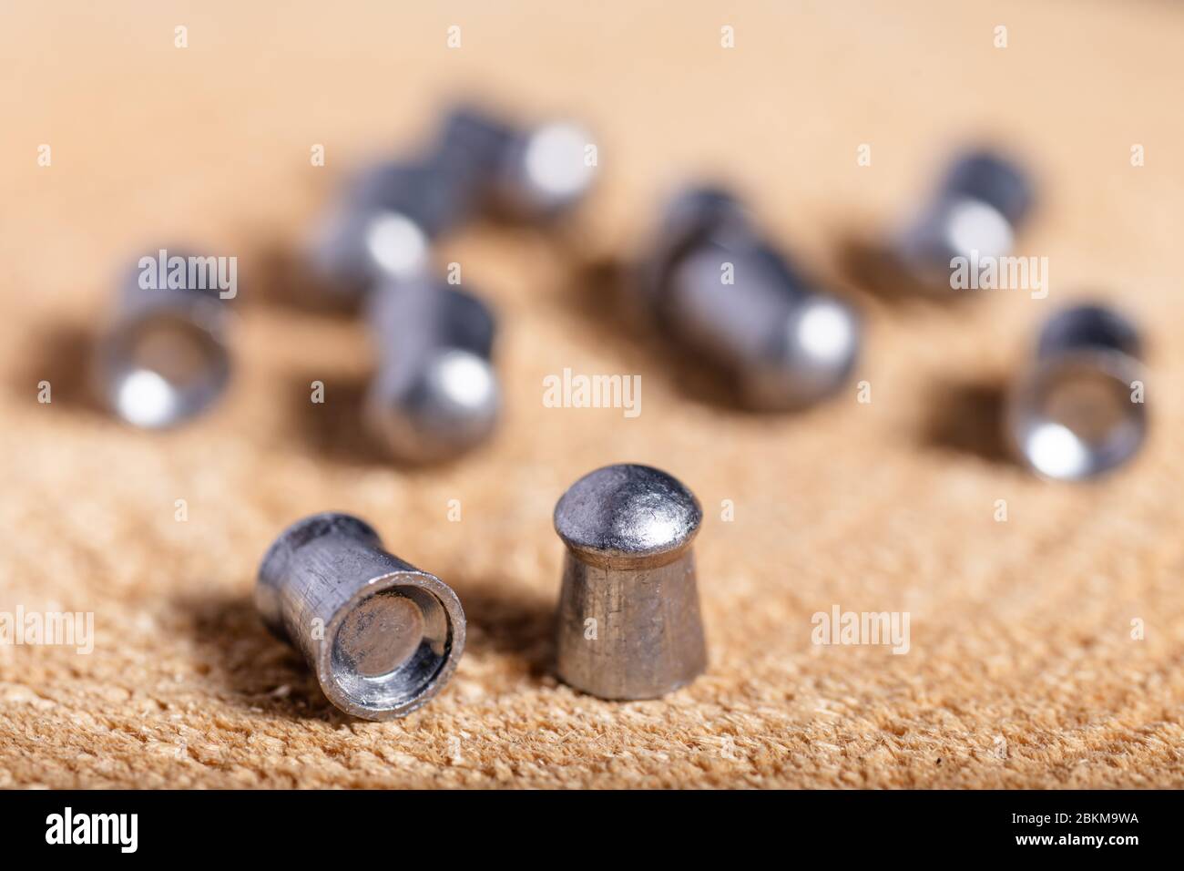 Balas de plomo para un rifle de aire comprimido en un corte de árbol  Fotografía de stock - Alamy