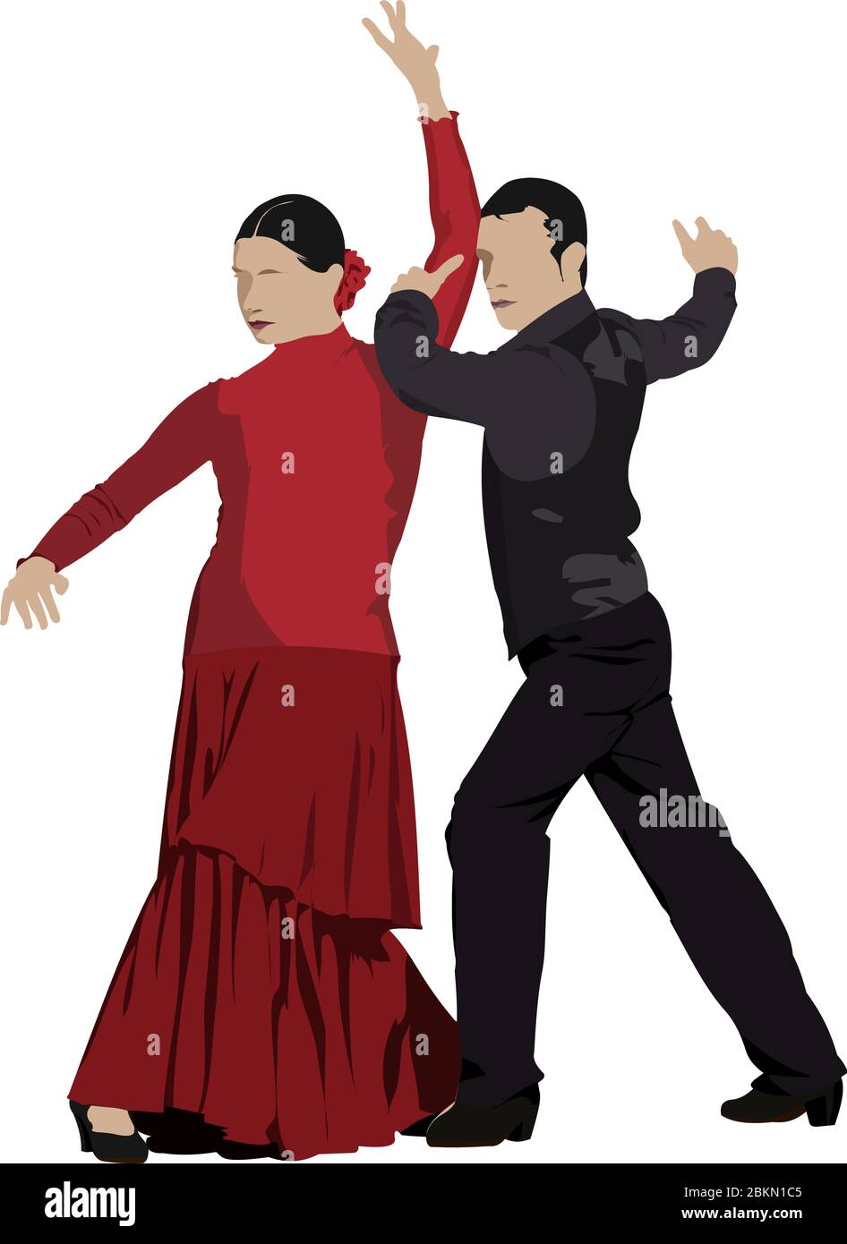 Hermosa joven bailando flamenco. Ilustración en color Ilustración del Vector