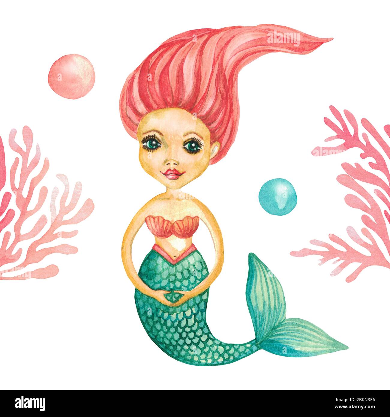 Acuarela linda y pequeña clipart de sirena. Ilustración pintada a mano del  personaje de dibujos animados subacuáticos Fotografía de stock - Alamy