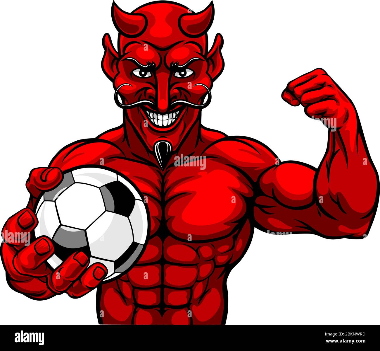 Diablo mascota deportiva de fútbol sosteniendo la bola Imagen Vector de  stock - Alamy