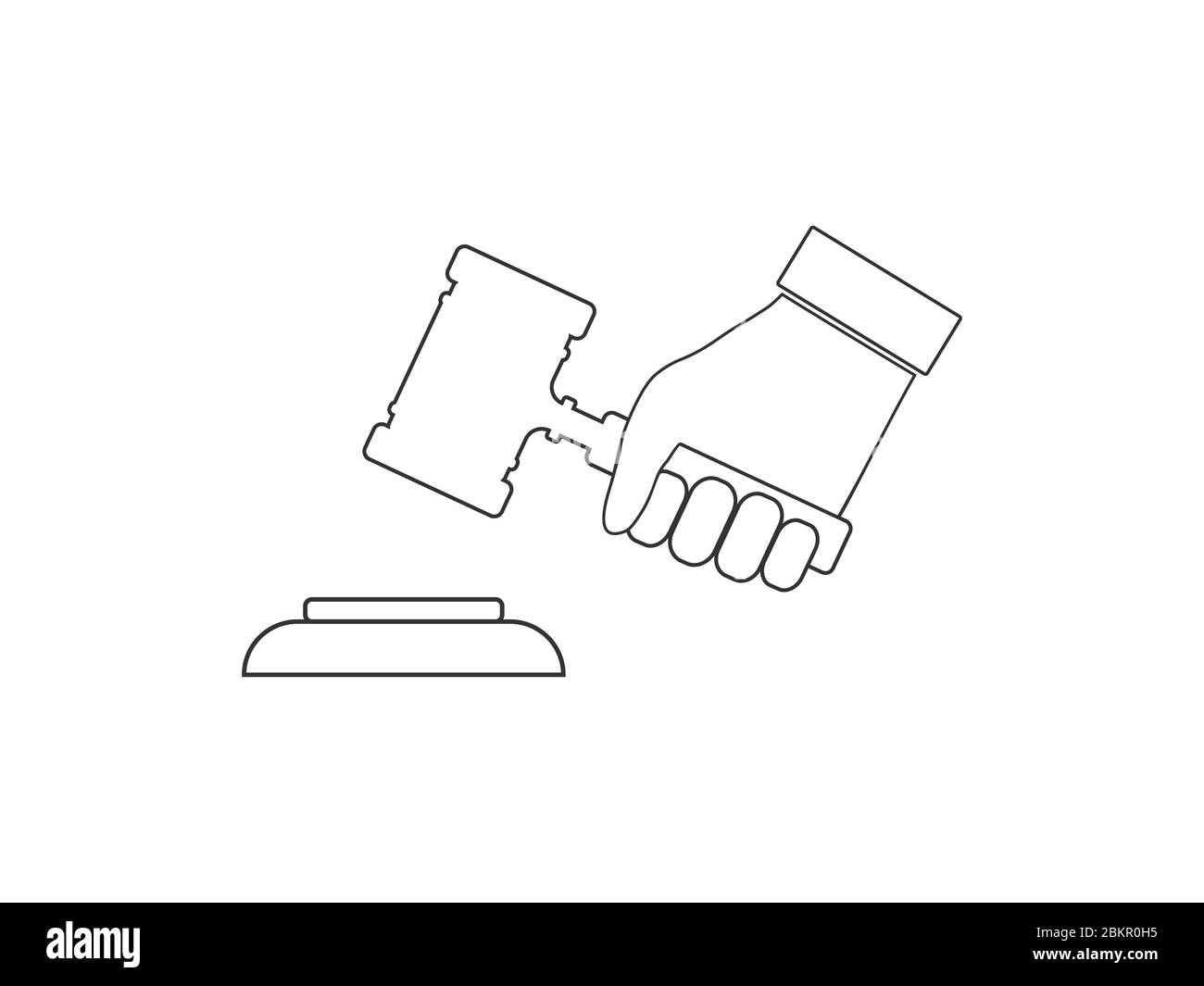 Icono de juez de la gavel en la mano. Ilustración vectorial, diseño