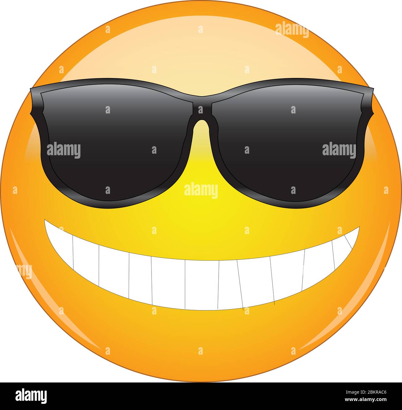 Emoji fresco en gafas de sol. Emoticono cara sonriente amarilla con gafas  de sol y una sonrisa ancha que muestra todos los dientes. Expresión de ser  fresco, impresionante Imagen Vector de stock -