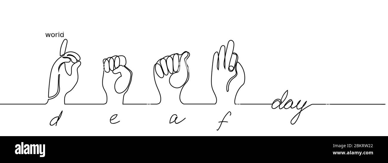 Lenguaje de dedos. Día Mundial sordo simple un croquis de una sola línea. Banner de dibujo manual continuo Ilustración del Vector