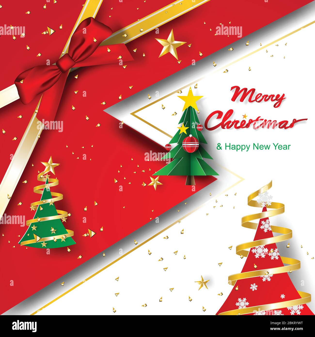 Arte de papel y artesanía de Feliz Navidad y Feliz año nuevo plantilla  fondo, árboles, portada, decorar, vector Imagen Vector de stock - Alamy