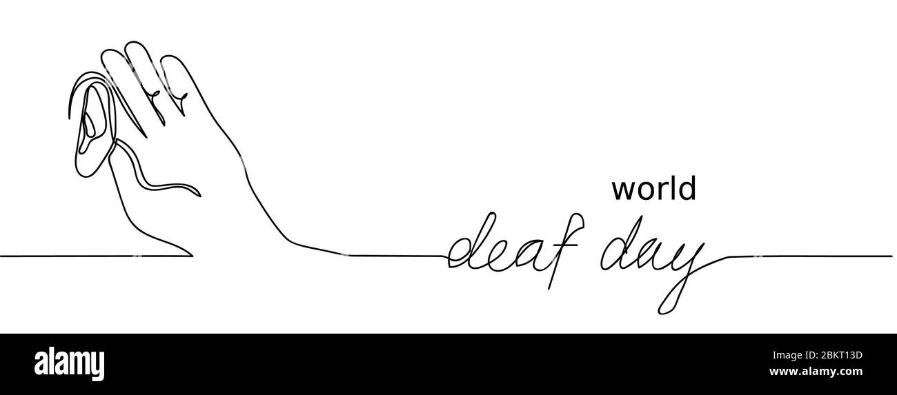 Día Mundial de la sordera simple un boceto de una sola línea, fondo, banner web. Banner de dibujo manual continuo. Rotulación de día sordo Ilustración del Vector
