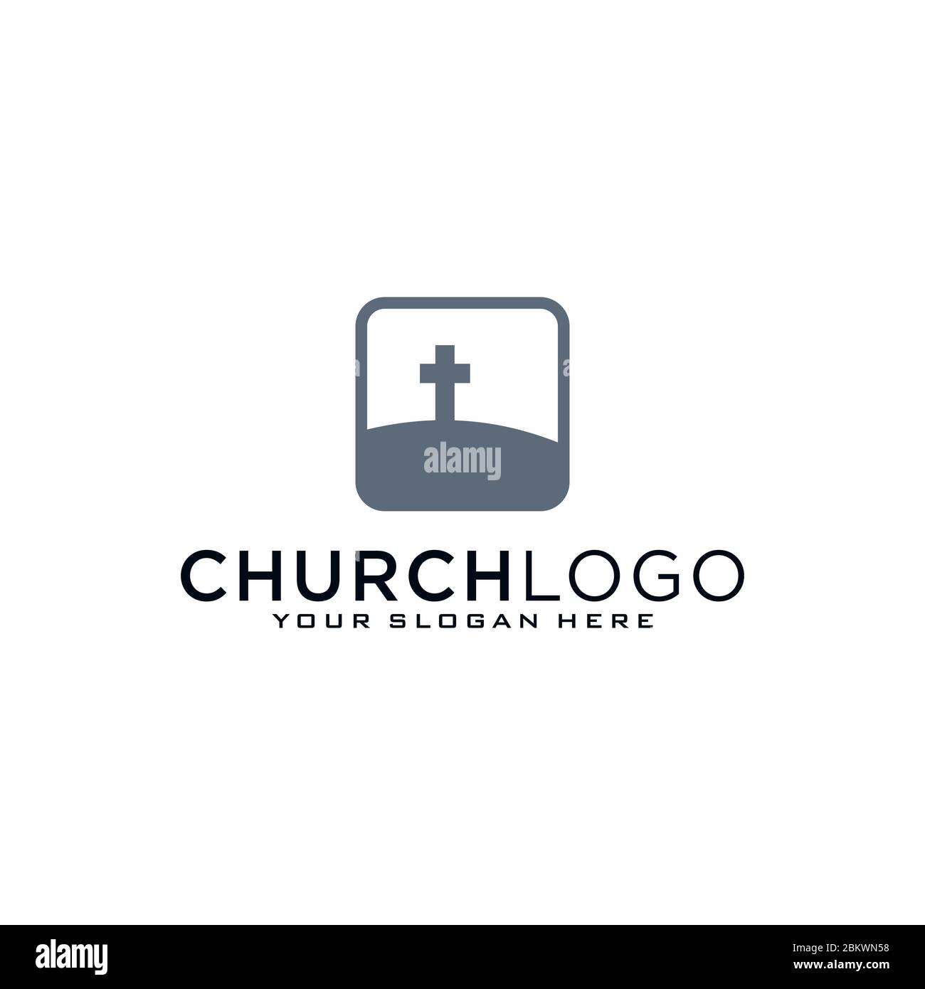 Logotipo de la Iglesia. Símbolos cristianos. La Cruz de Jesús, el fuego del Espíritu Santo y la paloma. Ilustración del Vector