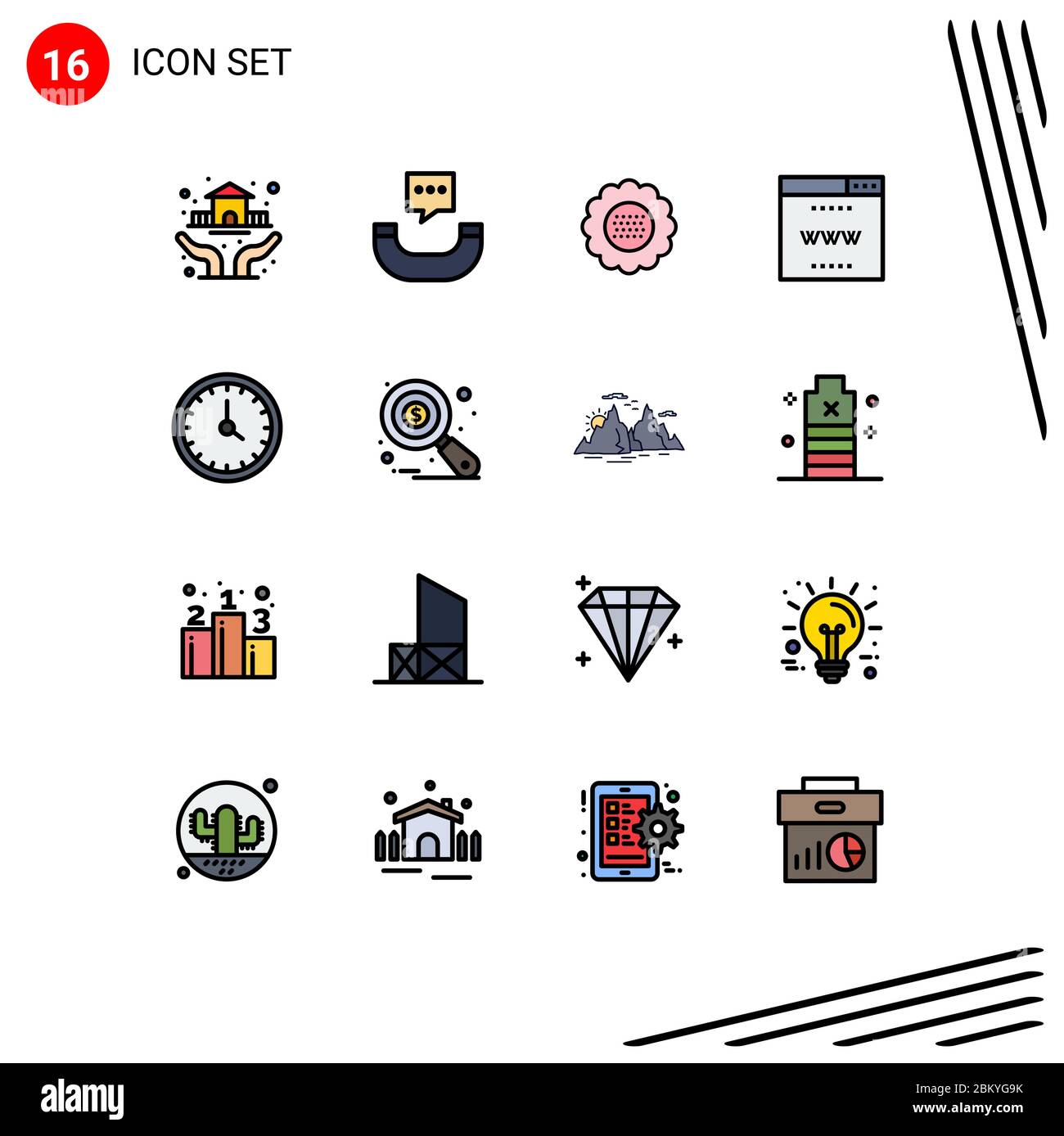 Stock Vector icono Pack de 16 líneas signos y símbolos para reloj, sitio, floral, SEO, Internet Editable Creative Vector Design elementos Ilustración del Vector