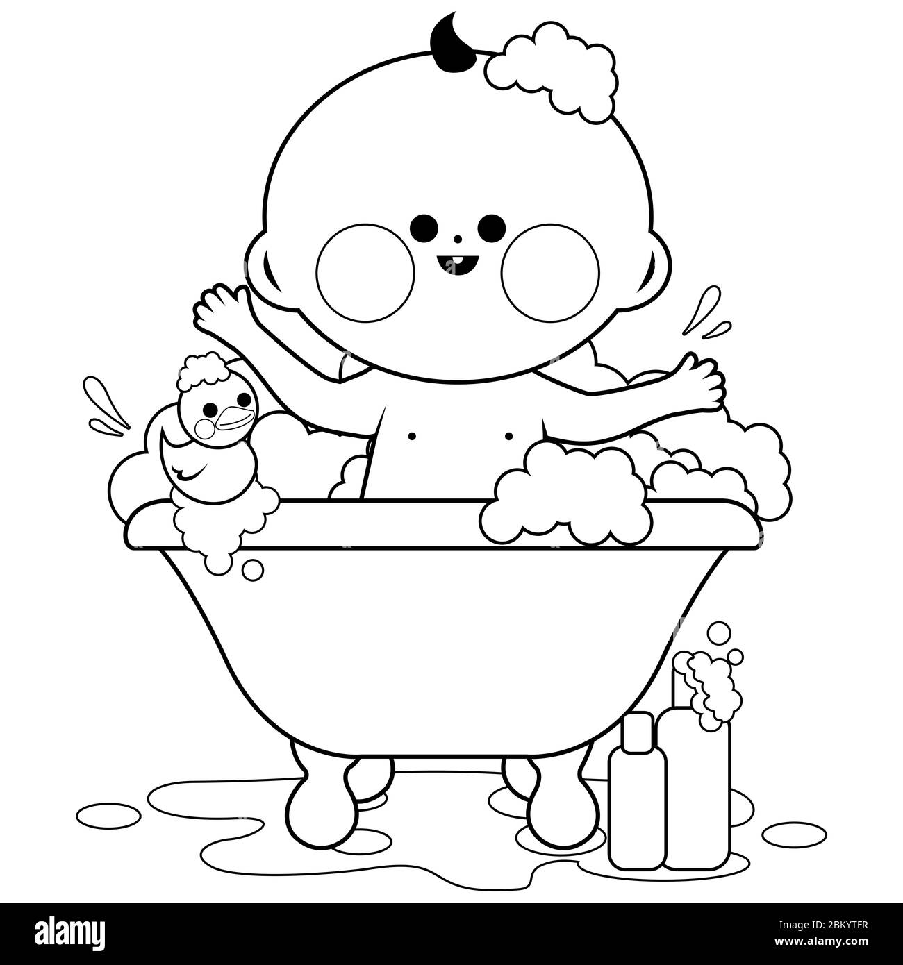 Bebé en una bañera tomando un baño. Página de libro de colorear en blanco y  negro Fotografía de stock - Alamy