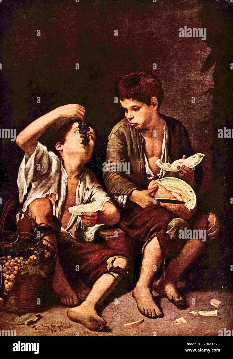 Bartolomé Esteban Murillo, niños comiendo uvas y melón , pintura, 16451655 Fotografía de stock Bartolomé Esteban Murillo, niños comiendo uvas y melón , pintura, 16451655 Fotografía de stock