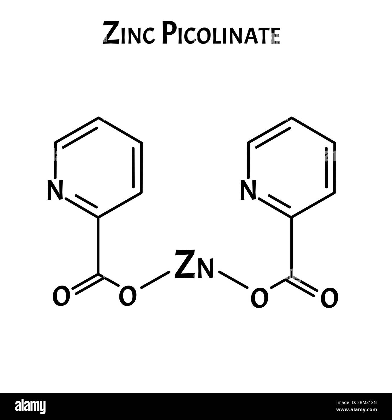 Fórmula química molecular del picolinato de zinc. Infografías sobre