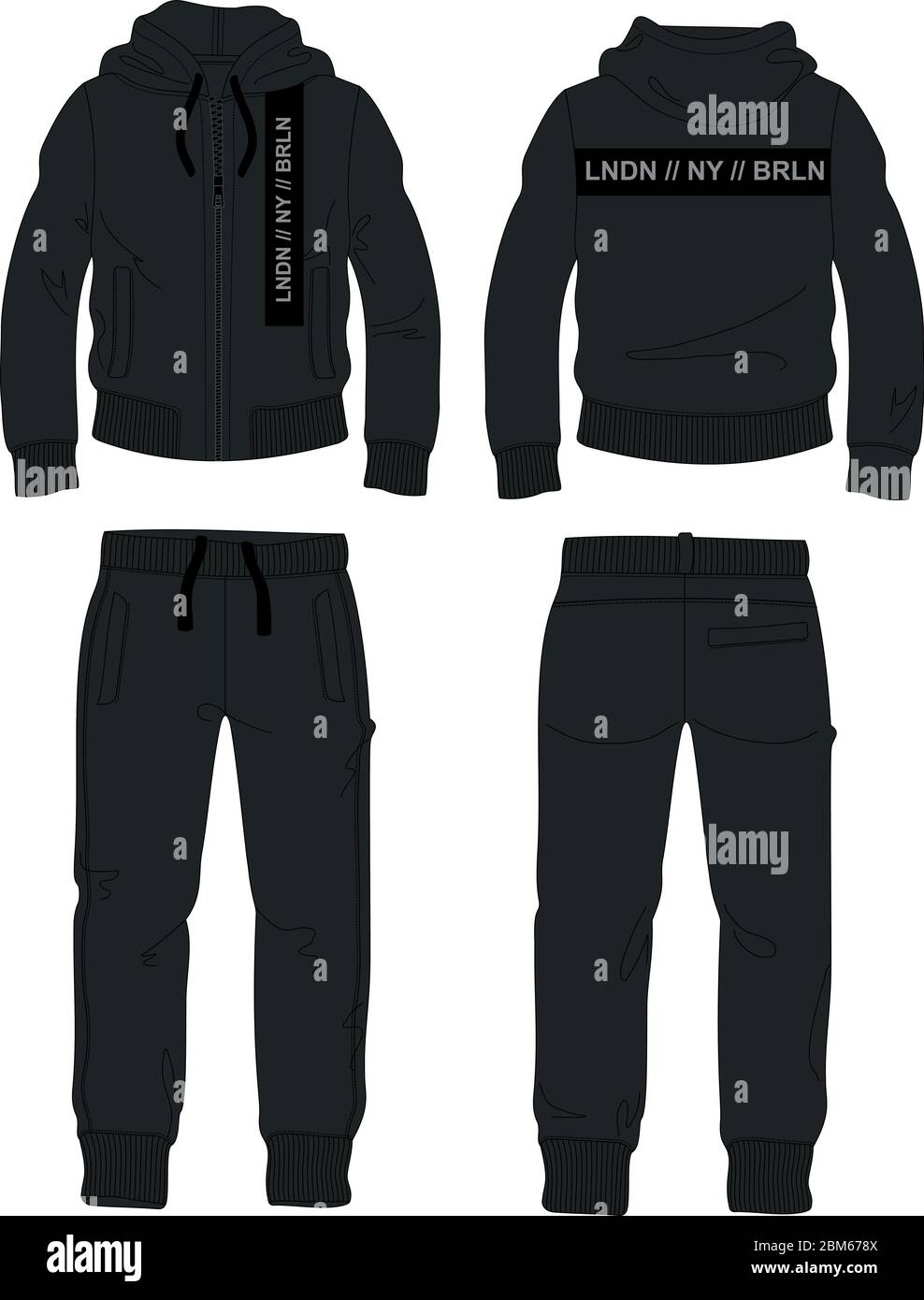 hombre traje conjunto cremallera sudadera chaqueta pantalones pantalón  pantalones negro londres plantilla Imagen Vector de stock - Alamy