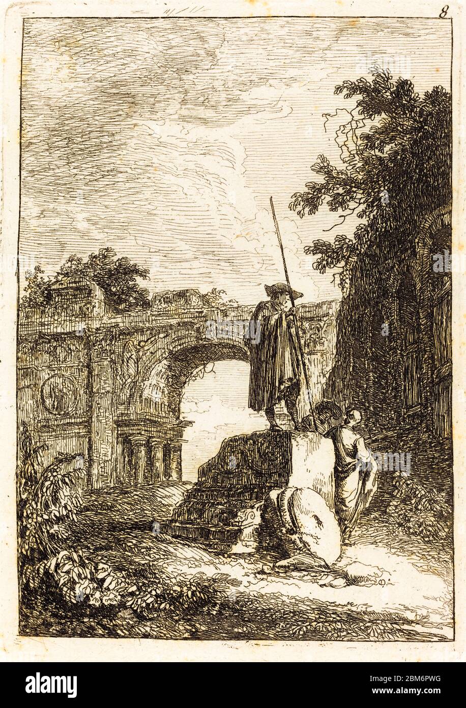 Hubert Robert, el Arco del Triunfo, aguafuerte, 1763-1764 Foto de stock