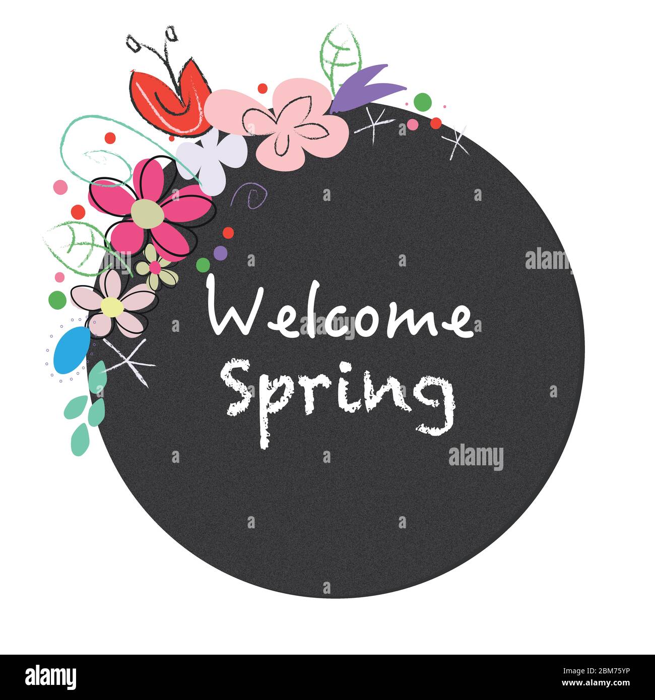 Welcome spring'' texto de pizarra con flores de primavera abstractas Imagen  Vector de stock - Alamy