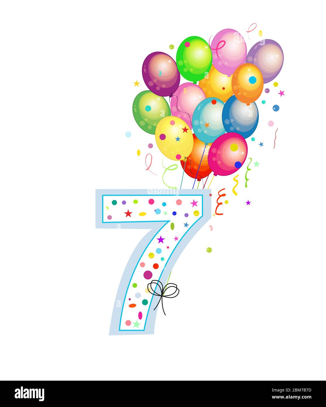 Feliz séptimo cumpleaños vela. Siete globos numerados. Globos de colores.  Fondo de tarjeta de felicitación Imagen Vector de stock - Alamy