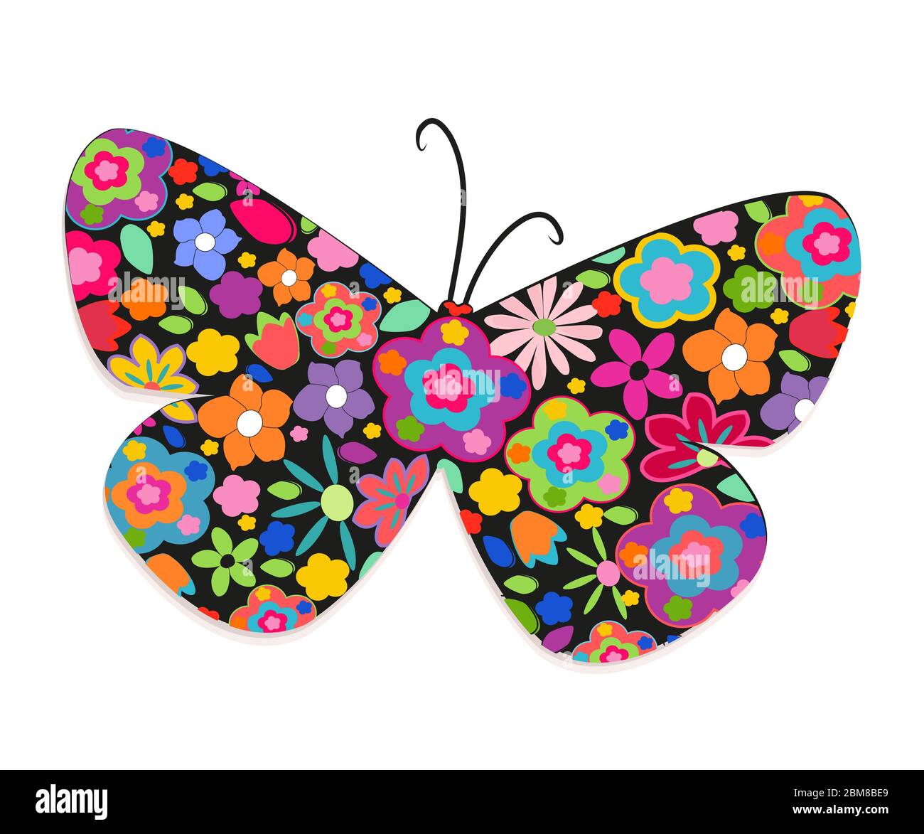 Mariposa con flores de colores vector Imagen Vector de stock - Alamy