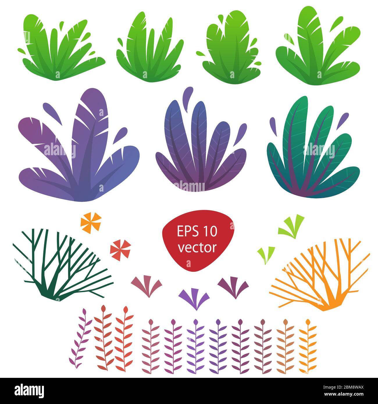 plantas naturaleza arbustos y flores en estilo de dibujos animados