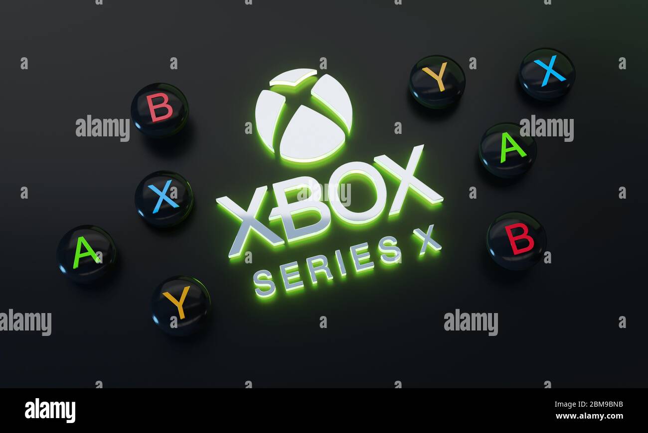 Logotipo de Xbox Series X botón de joystick en fondo oscuro Fotografía de  stock - Alamy