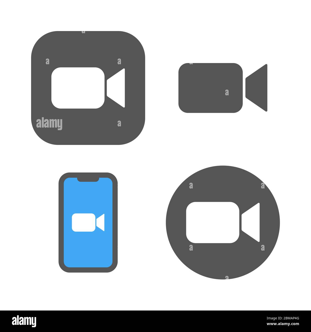 Iconos de cámara azules: Aplicación de transmisión en directo multimedia para el teléfono, videollamadas de conferencia. EPS 10. Ilustración del Vector