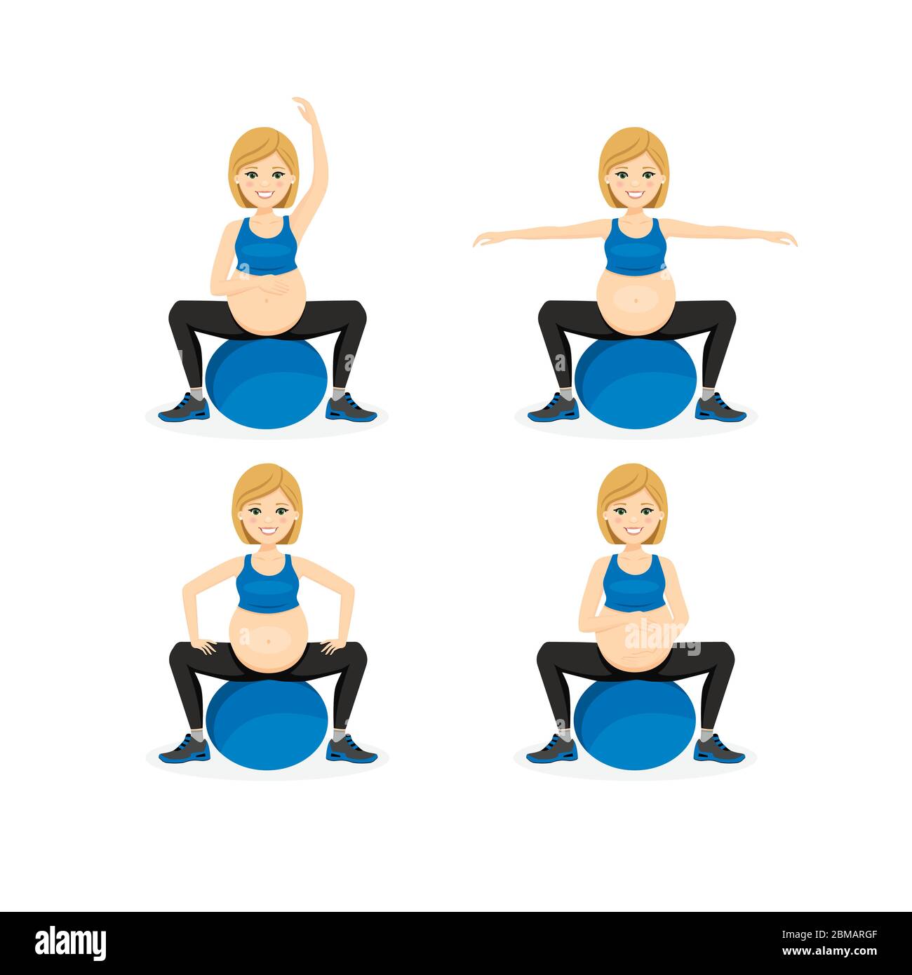 joven embarazada haciendo ejercicios de yoga en una pelota en forma.  Ejercicios con pelota de estabilidad. ejercicio y fitness, concepto de  embarazo. ilustración vectorial plana. 7900302 Vector en Vecteezy