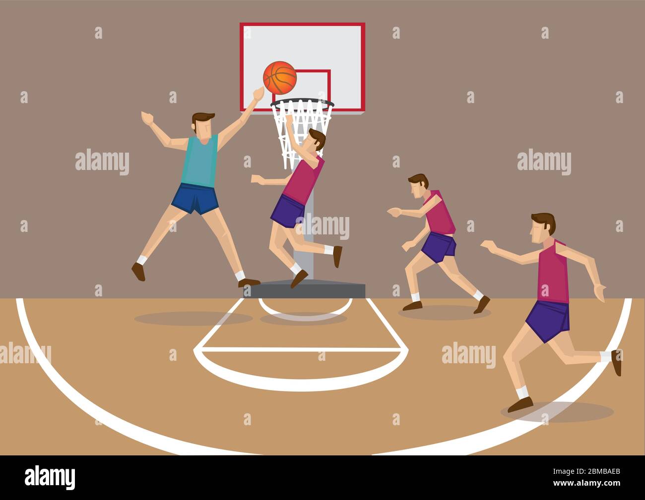 Jugador De Baloncesto Lanzando Un Corto Salto Con Defensores Tratando De Bloquear El Gol Dibujo De Dibujos Animados Vectoriales Del Tema Del Deporte De Baloncesto Imagen Vector De Stock Alamy