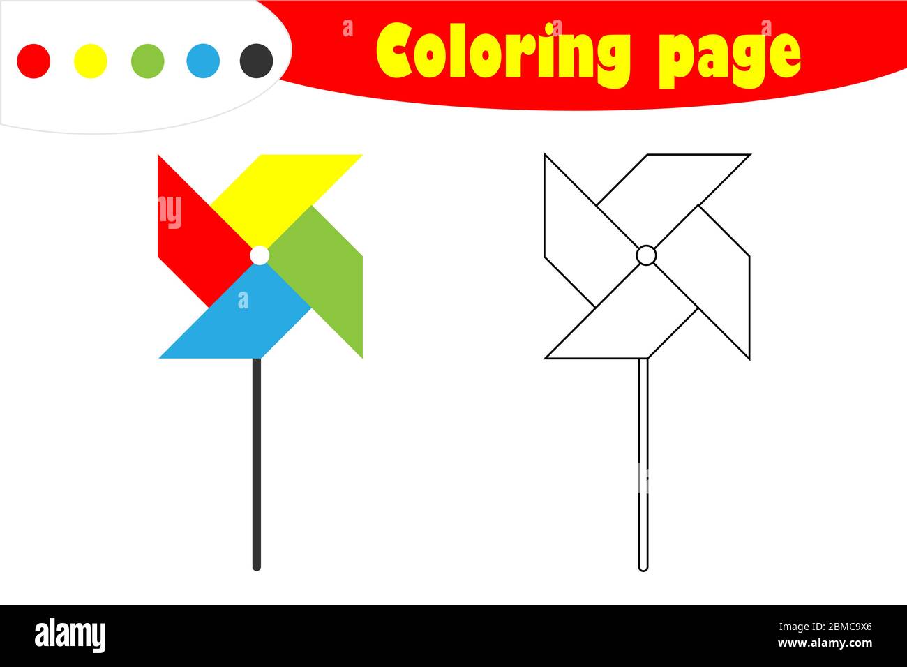 Pinwheel en estilo de dibujos animados, página de colorear, juego de papel  educativo para el desarrollo de niños, actividad preescolar de niños, hoja  de cálculo imprimible, vector Imagen Vector de stock -