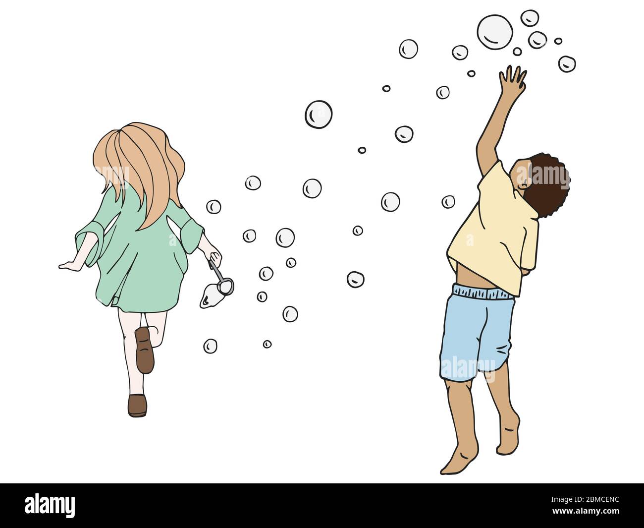 Foto de niños jugando pompas de jabón.