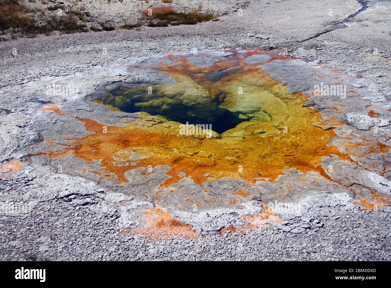 Cuencas de manantial de color naranja en el Parque Nacional Yellowstone Foto de stock