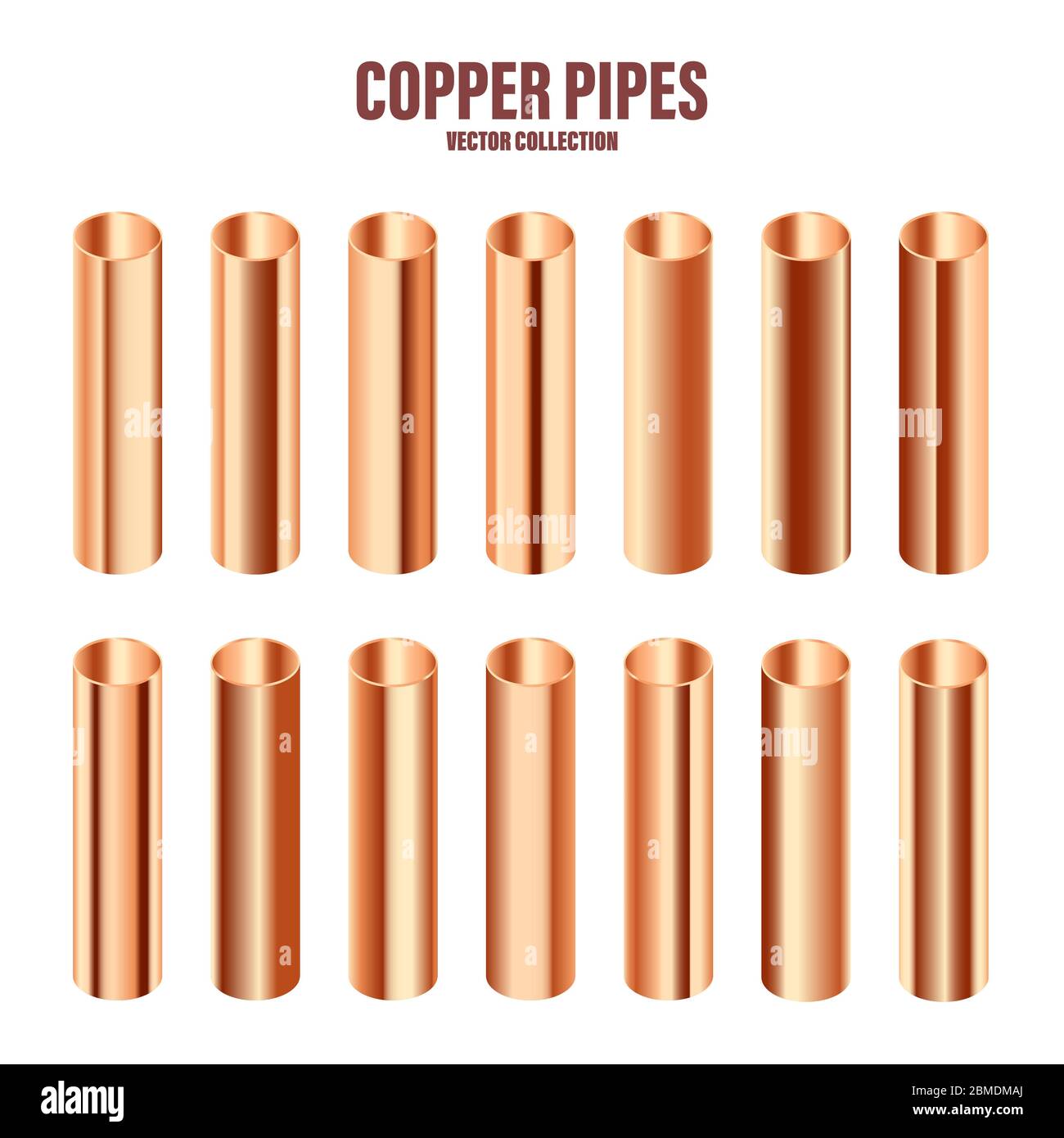Colección de tubos de cobre. Material de construcción. Textura de metal  pulido. Gradiente brillante. Ilustración vectorial Imagen Vector de stock -  Alamy