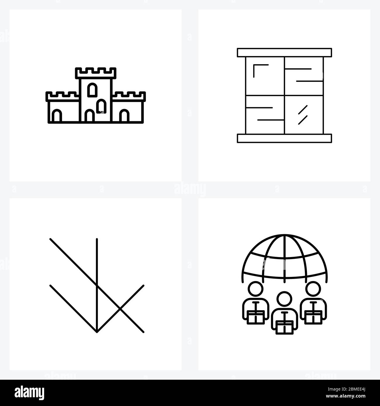 Símbolos aislados conjunto de 4 iconos de línea simple del parque de atracciones, no abajo, decoración, ventana, avatar Vector Ilustración Ilustración del Vector