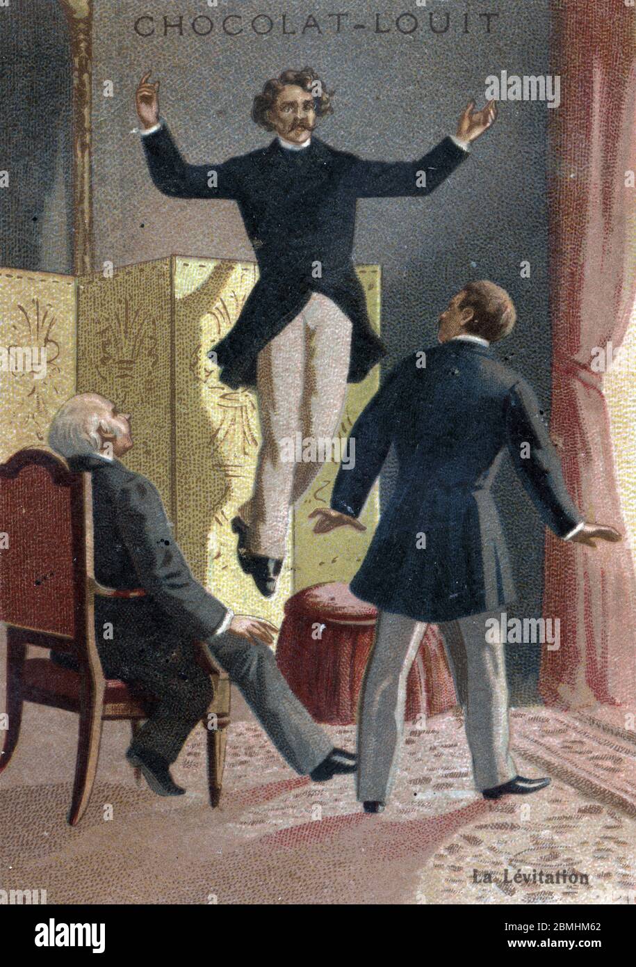 Phenomene paranormal : la levitation du medium et voyant ecosais Daniel DUNGLAS Home (1833-1886) s'elevant dans les airs sous les yeux de temoins stu Foto de stock