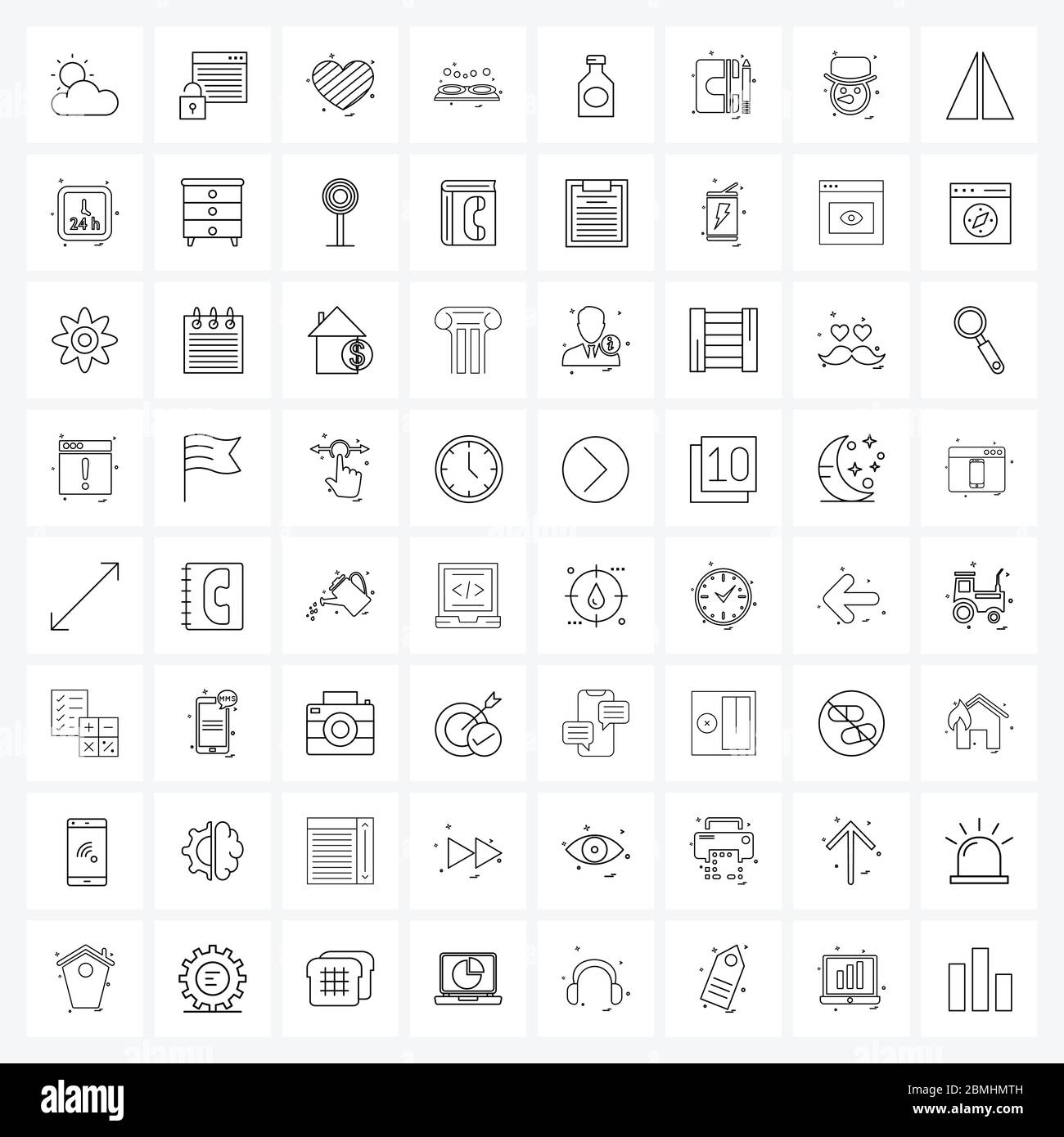 Conjunto de 64 símbolos de icono de línea y símbolos de alimentos, horno,  seguridad, horno, San Valentín Ilustración vectorial Imagen Vector de stock  - Alamy