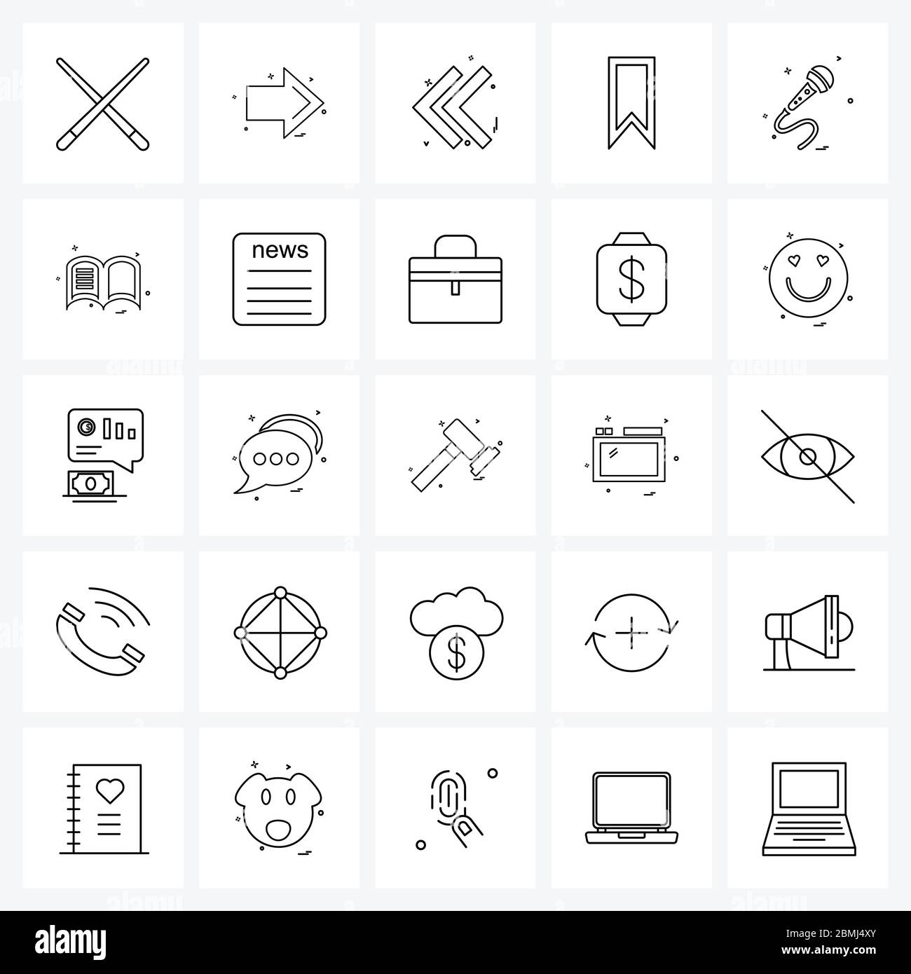 25 Interface Line Icon Conjunto De Simbolos Modernos En Medios Importante Flechas Favorito Marcador Ilustracion Vectorial Imagen Vector De Stock Alamy