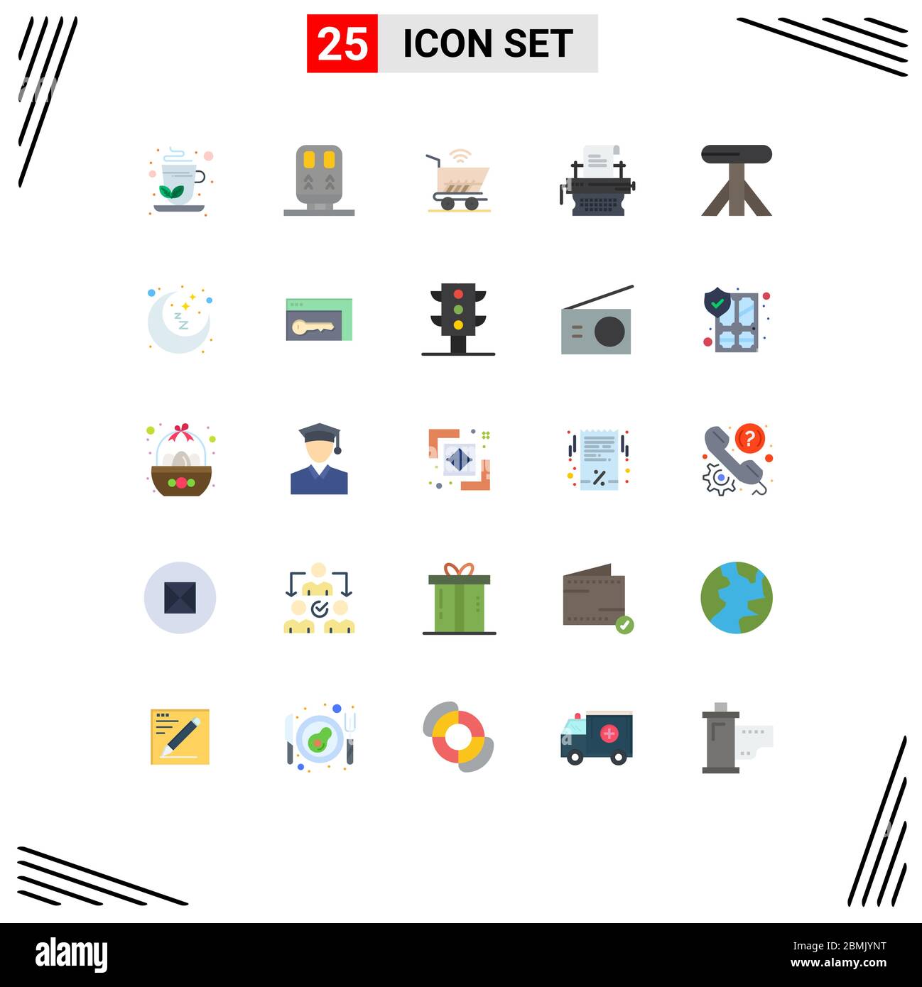 25 iconos creativos modernos signos y símbolos de mesa, comedor, carrito, máquina de escribir, comercialización elementos de diseño vectorial editables Ilustración del Vector