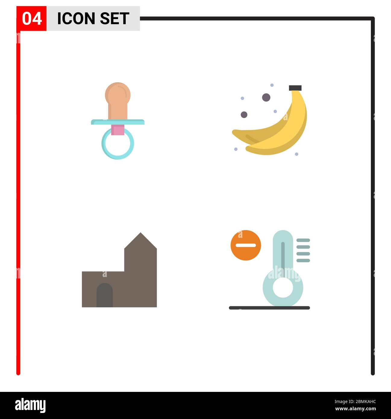 Paquete de 4 creativos planos iconos de pezón, edificio del castillo, chupete, comida, fortaleza elementos de diseño vectorial editables Ilustración del Vector