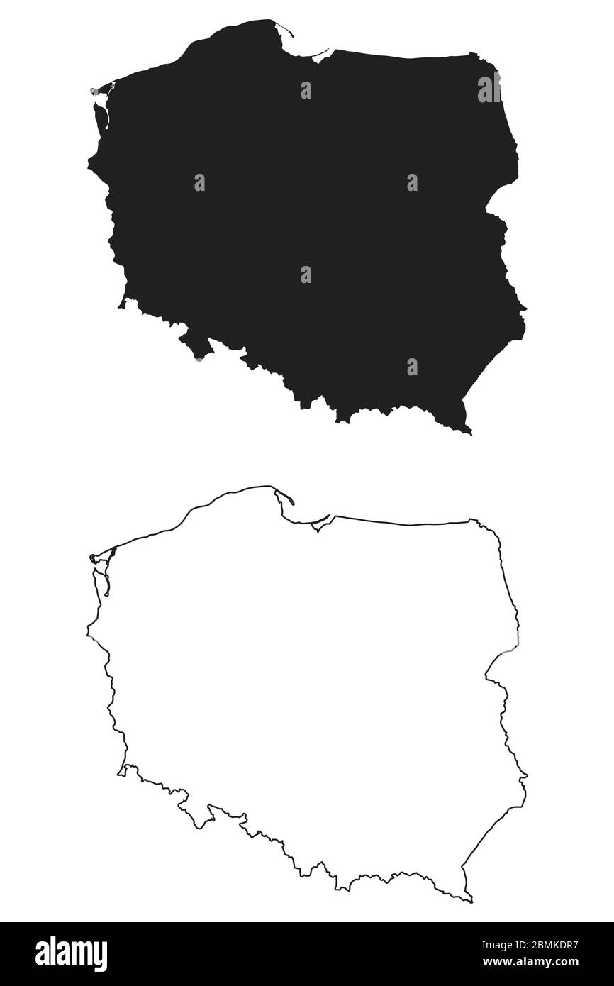 Mapa de Polonia. Silueta y contorno negros aislados sobre fondo blanco. Vector EPS Ilustración del Vector