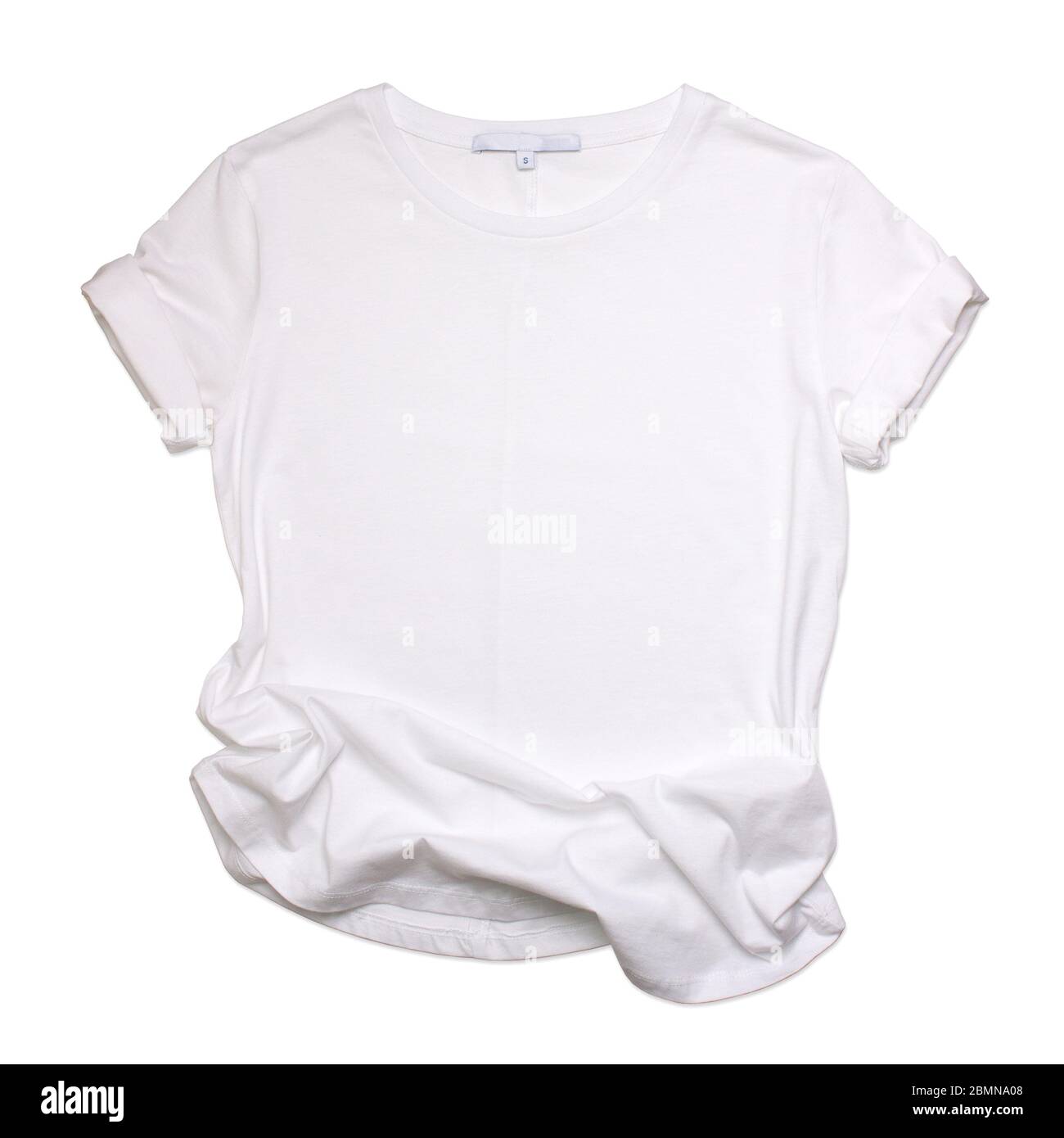 Camiseta blanca de manga corta para mujer, efecto doble. Aislado sobre  fondo blanco Fotografía de stock - Alamy