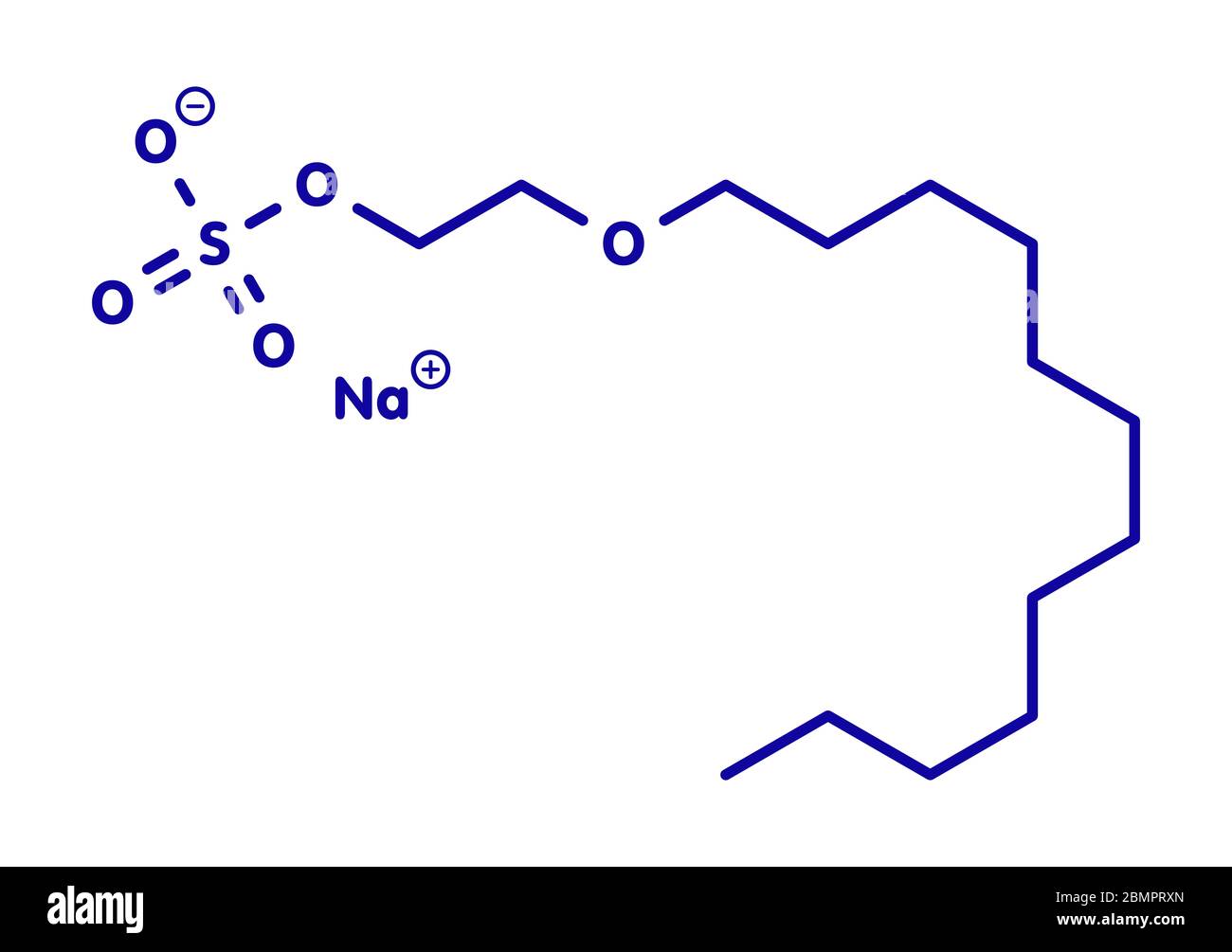 Laureth sulfato sódico detergente molécula. Se utiliza en la fabricación de  cosméticos, jabones, champús, etc. fórmula esquelética Fotografía de stock  - Alamy