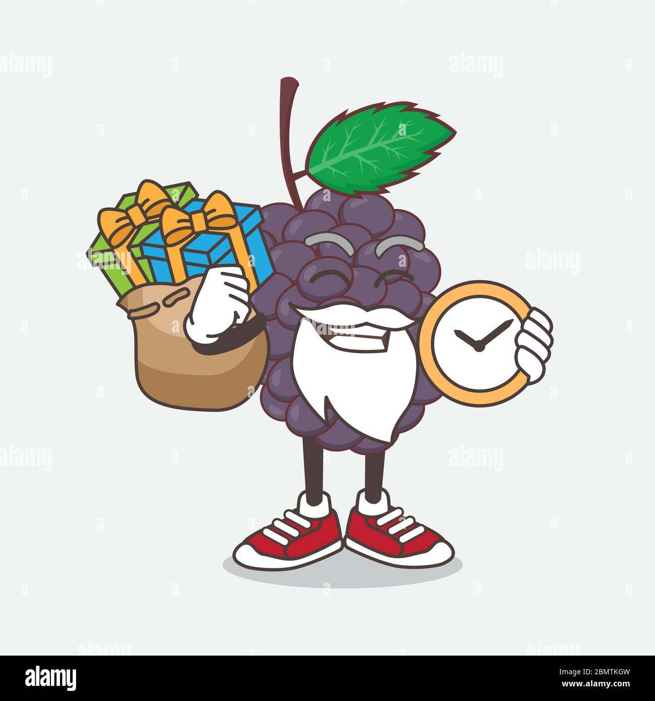 Una ilustración de la caricatura de la fruta de la mora personaje mascota  de santa teniendo un saco de regalos Imagen Vector de stock - Alamy