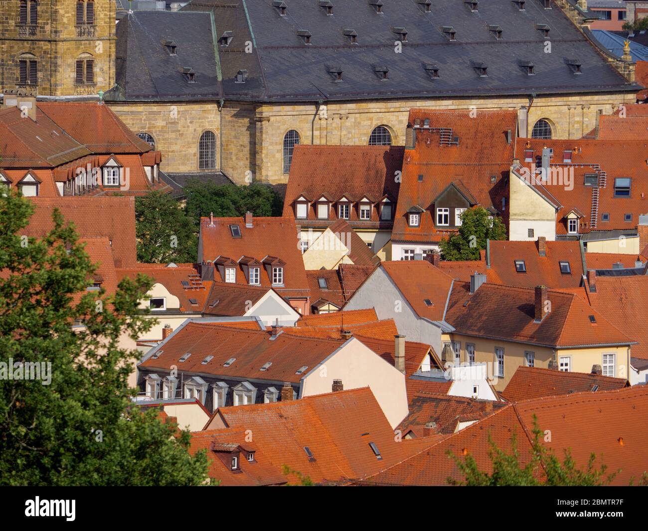 Blick auf Stadt und Kirche St. Martin vom Michaelsberg, Bamberg, Bayern, Alemania Foto de stock