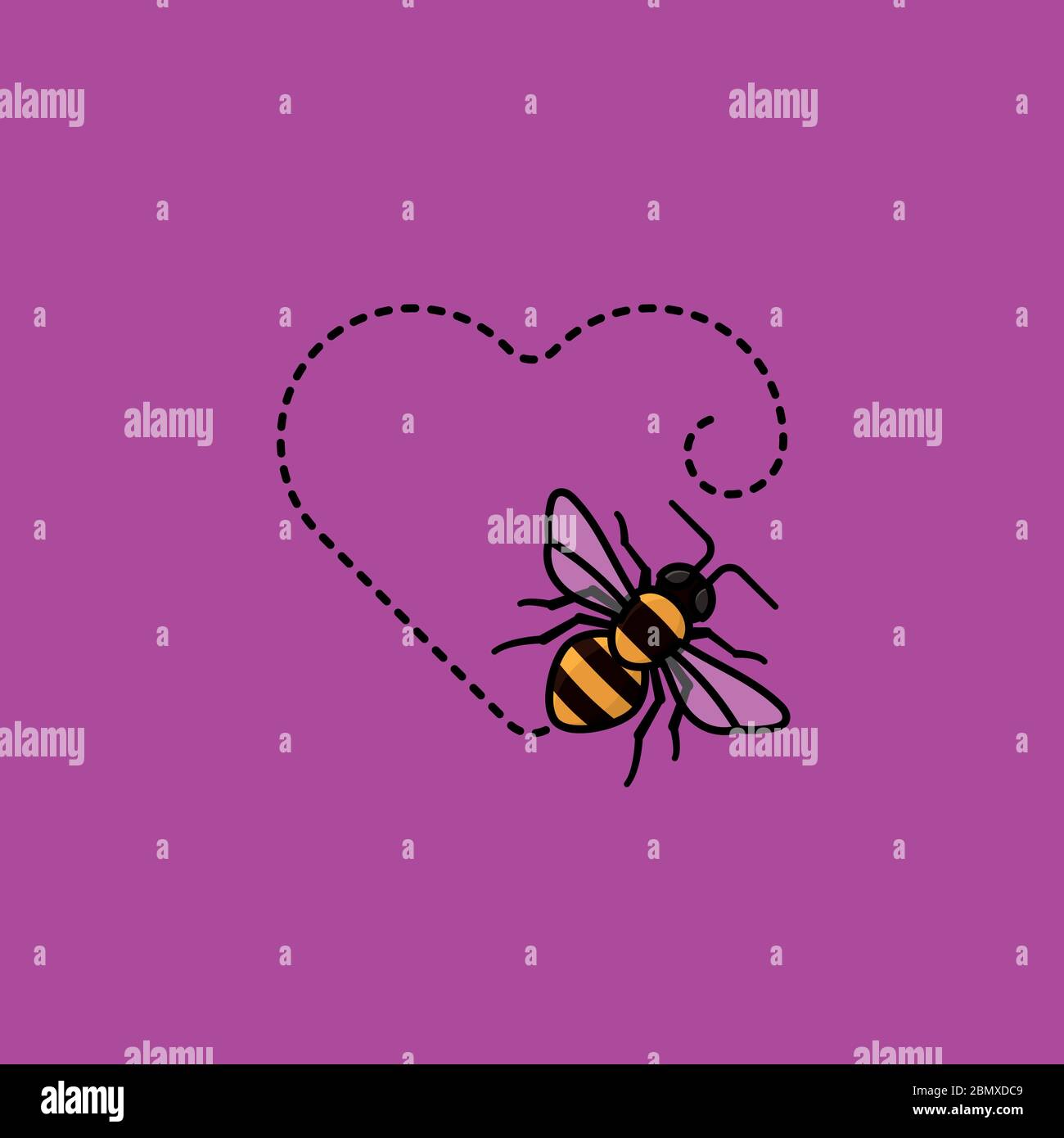 Abeja de miel moviéndose en una ilustración del vector de la trayectoria en forma de corazón para el día Mundial de la abeja el 19 de mayo. Símbolo útil de color de insecto. Ilustración del Vector