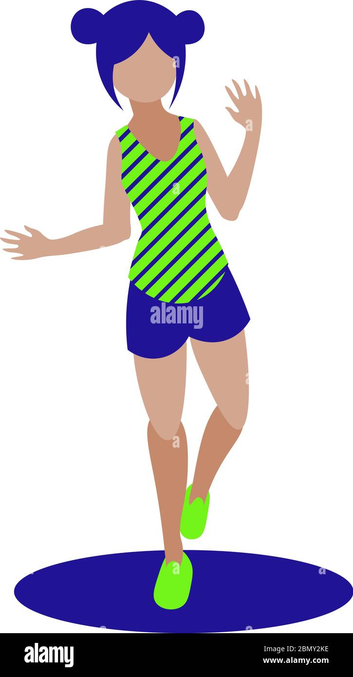 lindo dibujo animado sin rostro chica con el cabello azul bailando en ropa  deportiva Imagen Vector de stock - Alamy