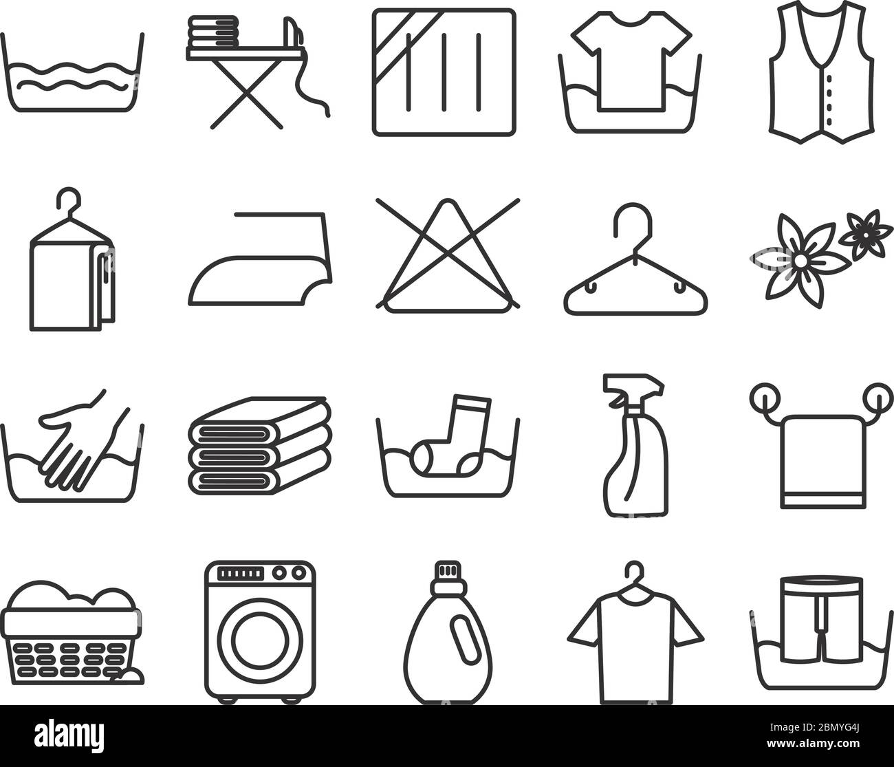 icono de símbolos de cuidado de la lavadora y la tela sobre fondo blanco,  estilo de línea, ilustración vectorial Imagen Vector de stock - Alamy