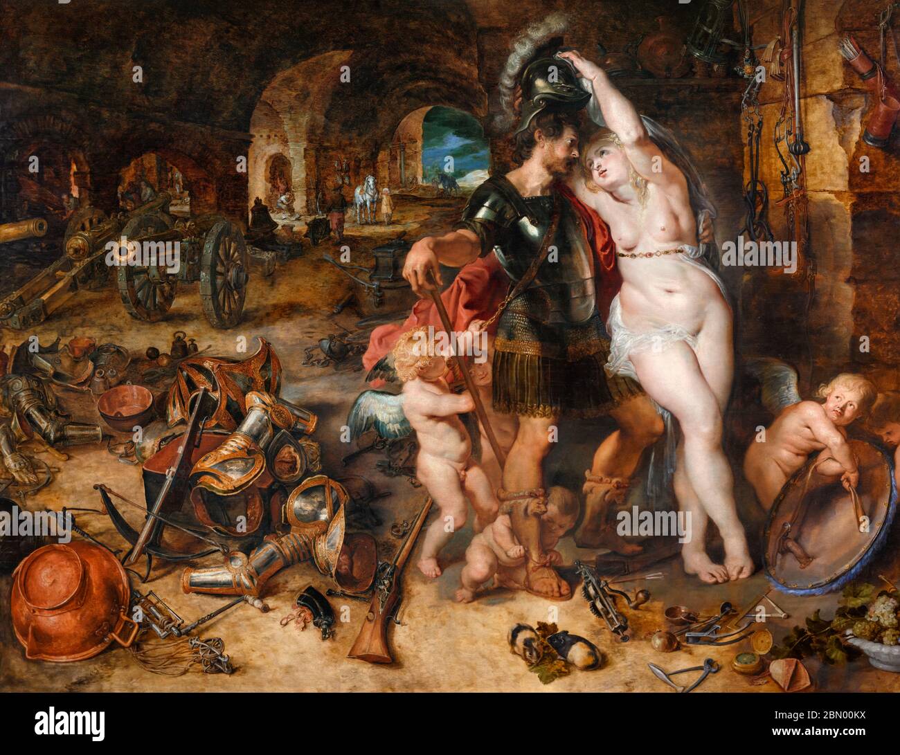 El regreso de la guerra: Marte desarmado por Venus por Peter Paul Rubens (1577-1640) y Jan Brueghel el Viejo (1568-1625), óleo sobre panel de madera, 1610-12 Foto de stock