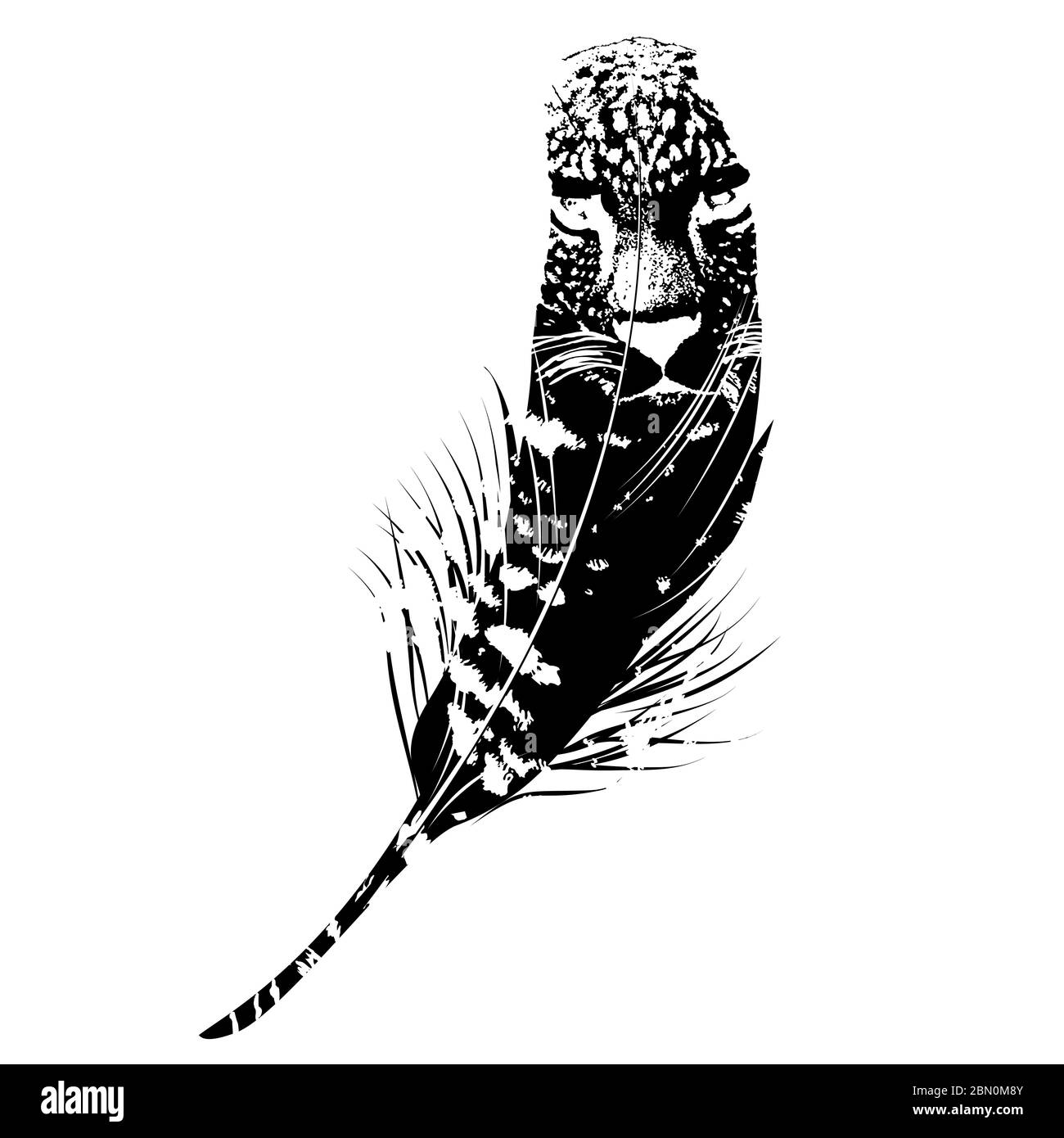 ilustración de ector de una pluma negra con un leopardo en su interior aislado en blanco Ilustración del Vector